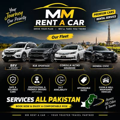 Rent a car/Car Rental Service All In Lahore/For Monthly Rent Availble