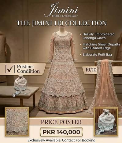 Exquisite Heavily Embroidered Lehenga Gown with Matching Dupatta & Po