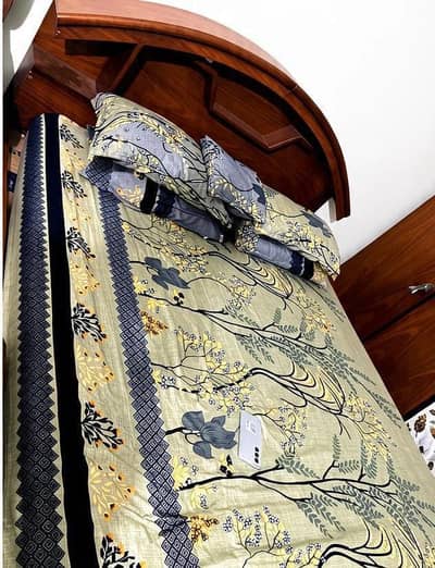 Solid Wooden Double Bed with Storage Headboard - Good Condition