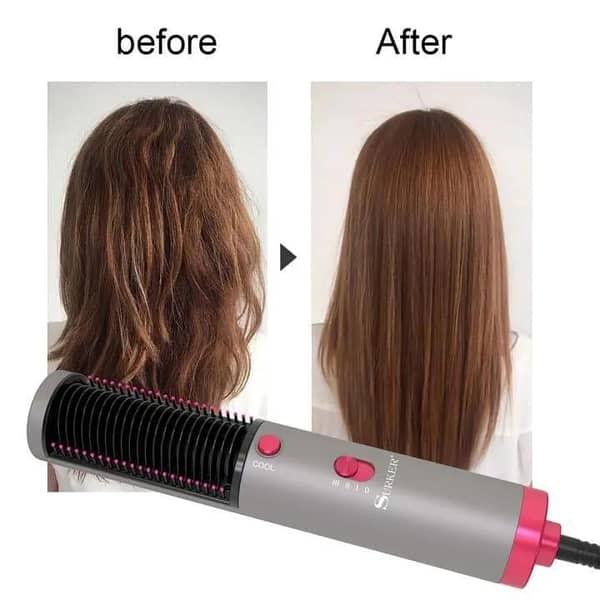T  3 In 1 Hair Straightener With Blow Dryer Fast Drying PTC Ceramic Coating Negative Ion Brush For Hair Styling