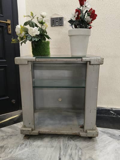 Glass Display Cabinet with Wheels | Glass Top Side Table