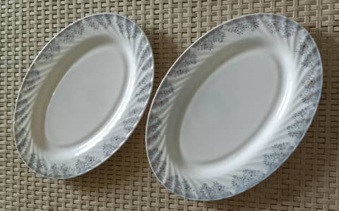 Swiss Rose Oval Ceramic/Opalware Serving Platters / Trays [Pair of 2]