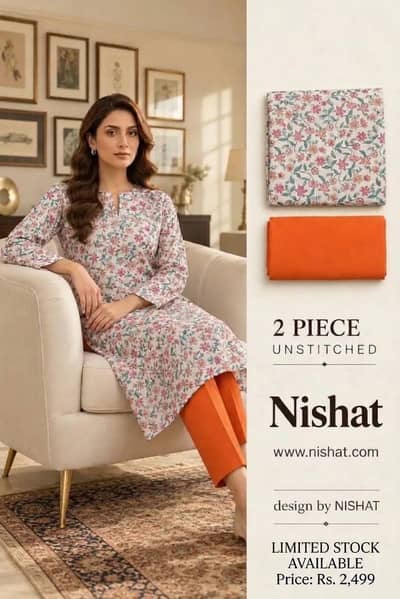 ​"Nishat 2-Piece Unstitched Printed Lawn Suit | Summer Collection"