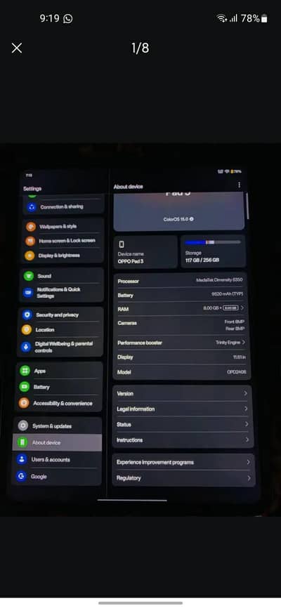 OPPO PAD 3 8GB RAM 256GB STORAGE 144FPS GAMING