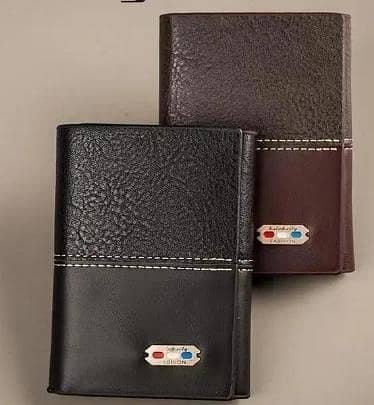 Mens Tri-Fold Leather Wallet Black Brown - New