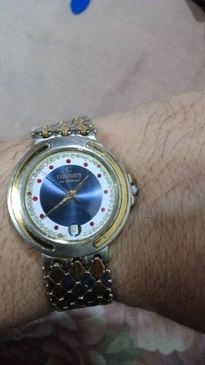 Antique Country Swiss Quartz Watch – 18K Gold Plated, Diamond in Dial