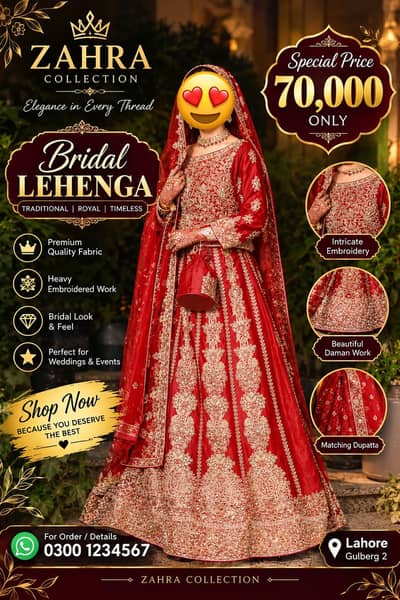 Bridal lehnga / Red Bridal Dress / Heavy Embroidered Lehnga