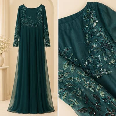 Elegant Teal Green Embroidered Formal Dress 