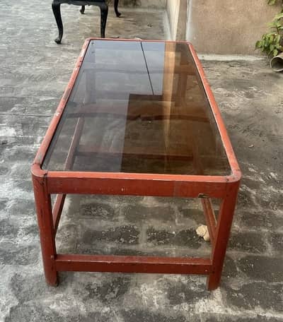 Wooden Center Table with Glass Top