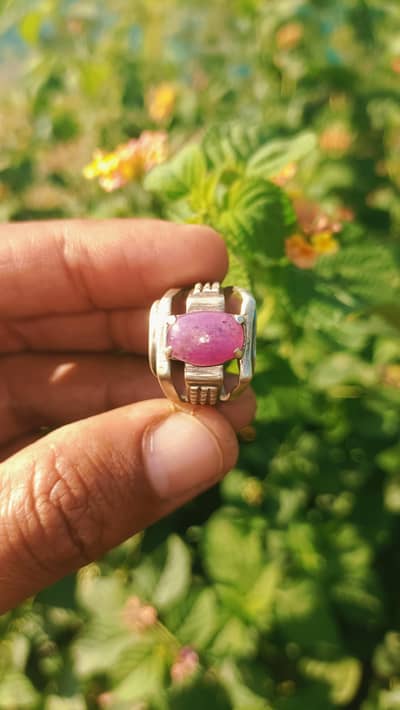 Beautiful Pink Ruby Stone Silver Ring for Men