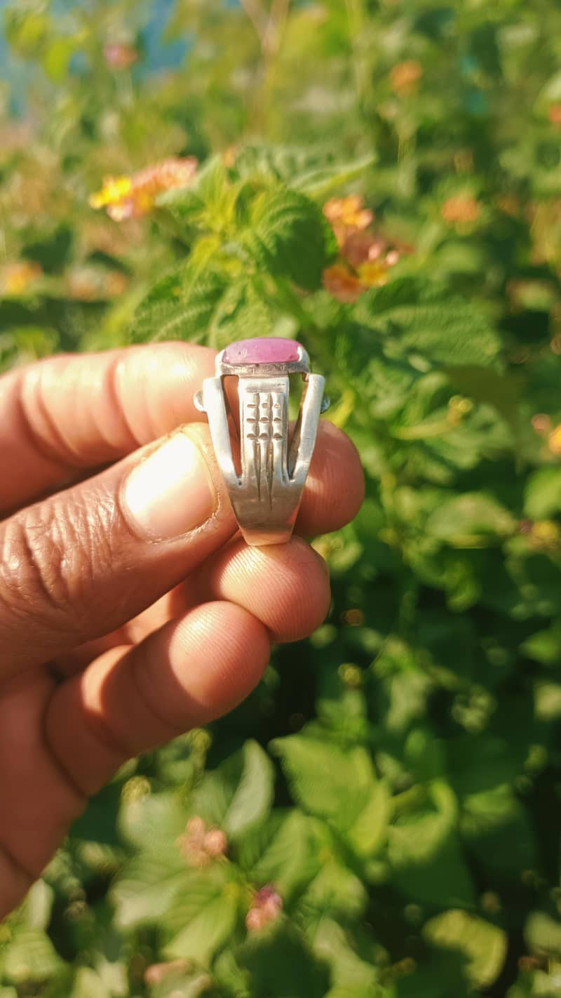 Beautiful Pink Ruby Stone Silver Ring for Men 1