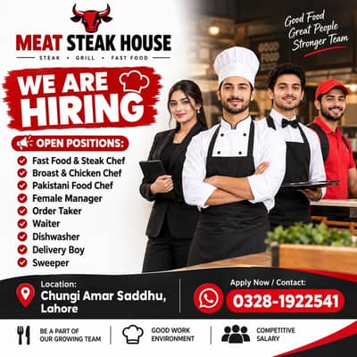 Chefs, Female Manager, Waiter & Delivery Boy | Restaurant Jobs