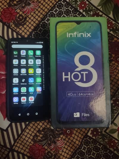 Infinix Hot 8 Pro 4GB 64GB complete box charger back cover