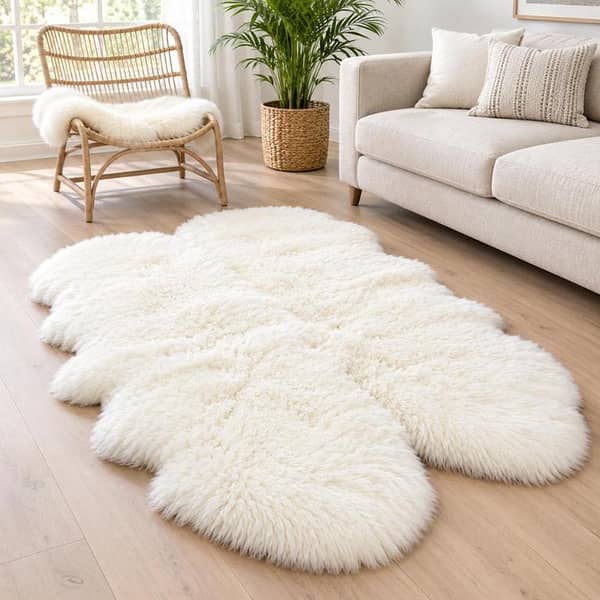 Quad Sheepskin Rug  - Large White Sheep Skin Rug for Home Decor | 4 x 6 Carpet Mat Flooring Area Rug