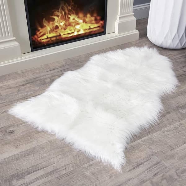 Faux Sheepskin Rug Grey Soft Shaggy 2ft x 3ft with Slip-Resistant Backing, Machine Washable, Ultra Soft Faux Wool Floor Mat
