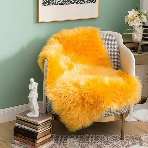 Faux Sheepskin Rug in Orange and Yellow, 2 ft x 3 ft