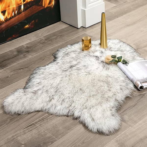 Faux Sheepskin Rug Gradient Tips Grey – 2ft x 3ft Exotic Sheep Foot Door Mat