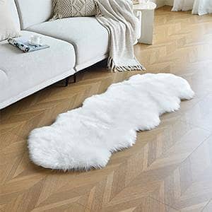 Faux Sheepskin Rug Ivory White 2ft x 3ft (Single Pelt) or 2ft x 5ft (Double Pelt) Door Mat