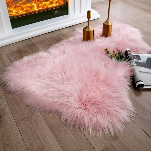 Faux Sheepskin Rug Fur Soft Shaggy Pink Floor Mat 2ft x 3ft