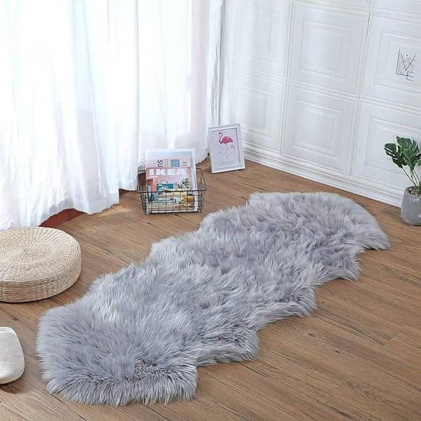 Faux Sheepskin Rug Double Pelt Fur, 2 ft x 6 ft, Gray