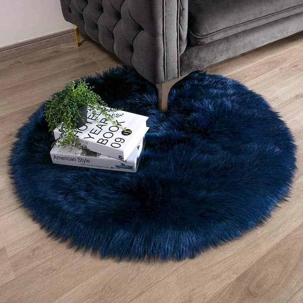 Faux Sheepskin Rug Circular 30x30 inches | Round Sheep Foot Door Mat for Coffee Table