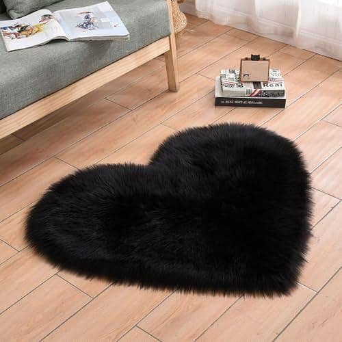 Faux Sheepskin Rug with White Heart Design, 24 x 24 inches