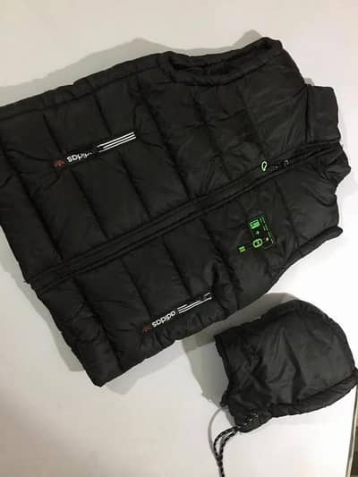 Black parachute puffer jacket with hood