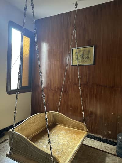 Wooden Jhoola Bed with Metal Chains