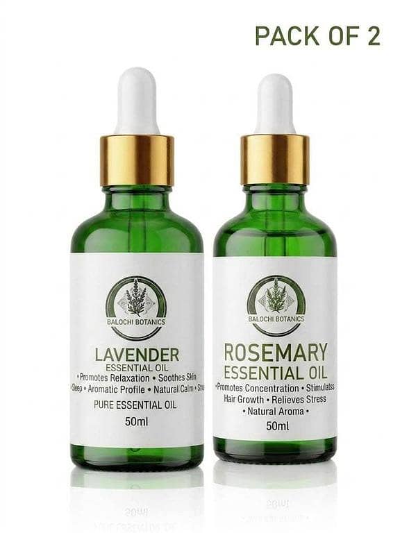 Rosemary and Lavender Essential Oil - 100% Pure Organic Twin Pack by BALOCHI BOTANICS (50ml each)