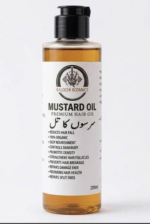 Balochi Botanics Mustard Oil for Hair – 100% Organic, Cold-Pressed Mustard Oil for Growth and Fall Control (200ml)