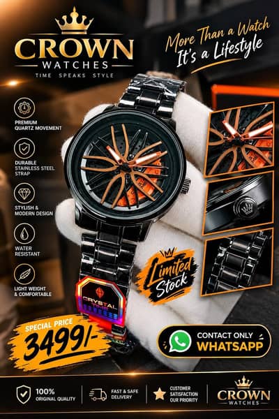 Crystal Time Luxury Black Steel Watch - Premium Sports car design
