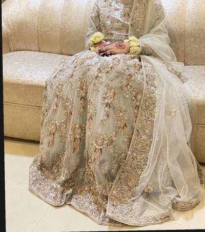 Champagne Grey Bridal Nikah Maxi – Heavy Embroidery