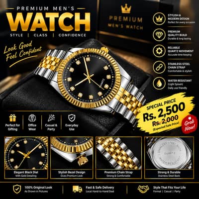 ⌚ Rolex Men's Gold & Silver Watch – Black Dial