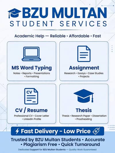 BZU Multan , MS word typing service, presentation, thesis , cv,