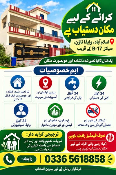 1-Kanal House in Wapda Town adjacent to B-17 Islamabad