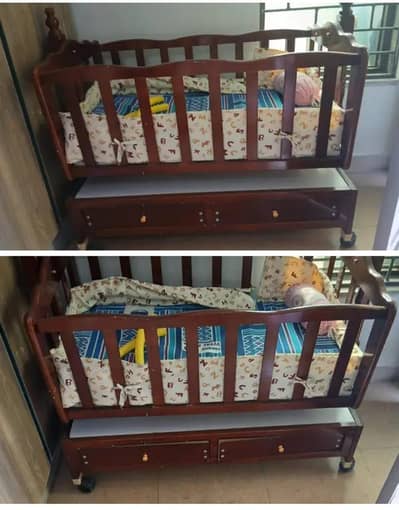 baby wooden cot with mattress and net