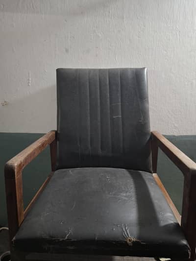 Wooden Armchair with Black Cushion