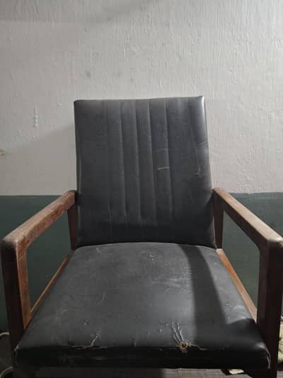 Wooden Armchair with Black Cushion