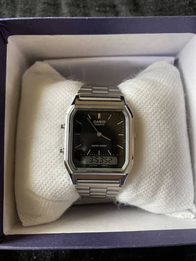 Casio AQ230A Black Silver Vintage Watch Stylish & Classic