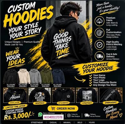 Custom Hoodie All Colors Available - Name Photo Logo Print - 3000