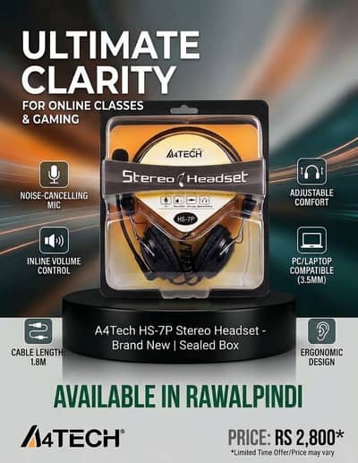 A4Tech HS-7P Stereo Headset with Mic – Brand New Pack