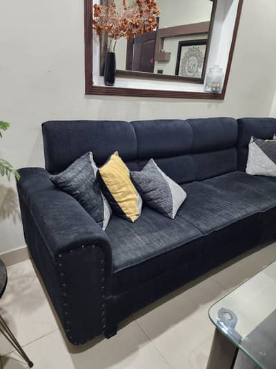 L shaped sofa black 7 seater