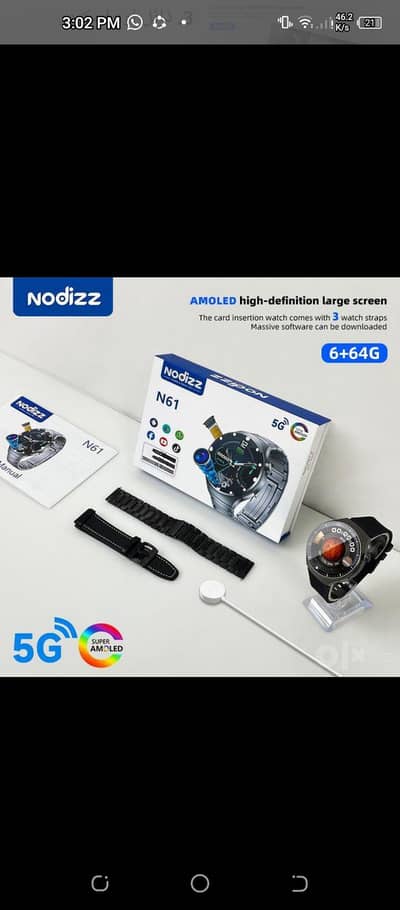 nodizz n61 5g Sim camera android watche for sale wtsp 03204847881