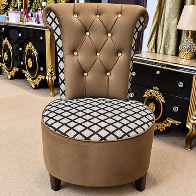 set of 2 Luxury Brown Velvet Chairs with Golden Crystal Buttons