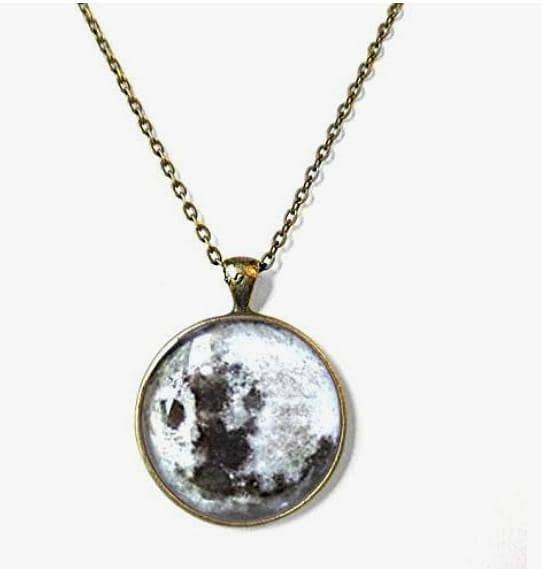 Vintage Style Full Moon Pendant Necklace Antique Finish Glass Cabochon Celestial Charm Jewelry R6105