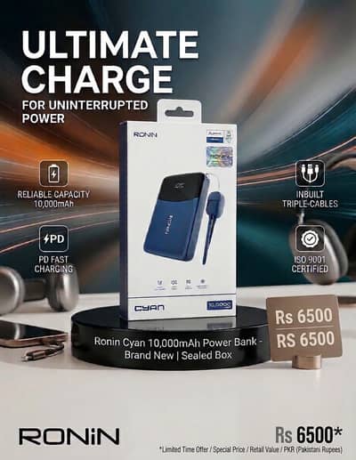Ronin Cyan Fast Charging Power Bank 10,000mAh (100% Original & Sealed)