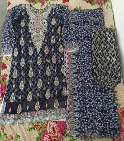 Elegant 3-Piece Heavy Embroidered Net Suit