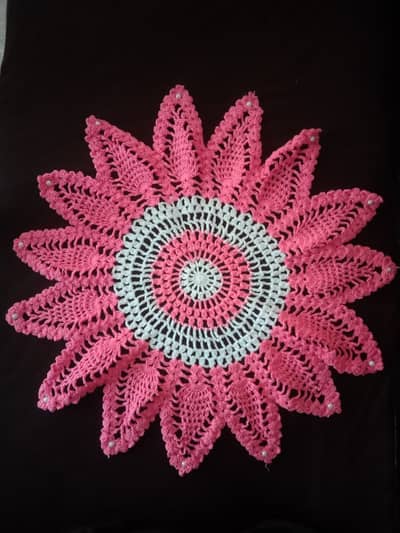 Handmade Crochet Flower Doily, Pink & White Table Mat