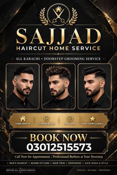 گھر پر مردوں کے بال کٹوانے کی سہولت — کراچی  سجاد