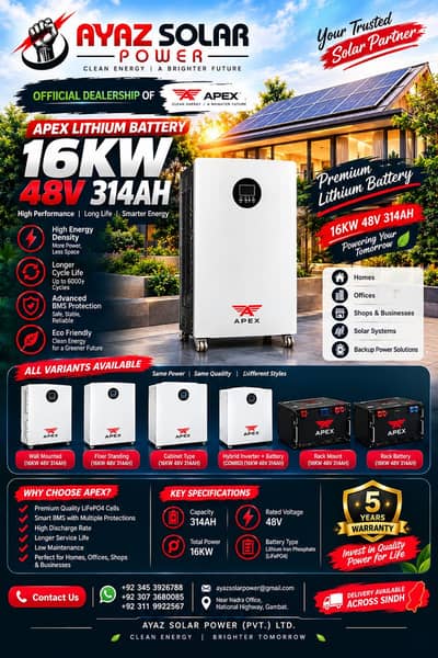 APEX Lithium Battery 16KW 48V 314AH | Solar Battery